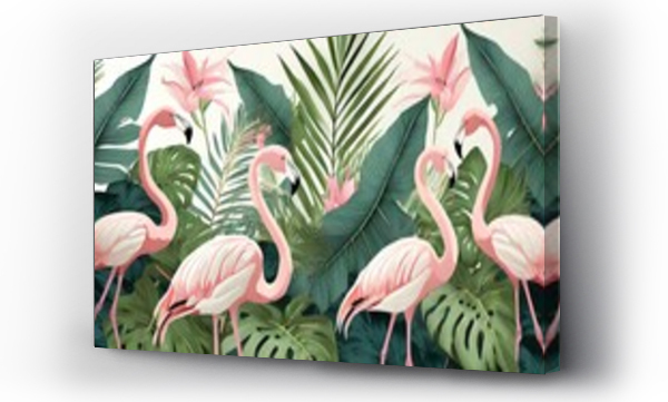 Wizualizacja Obrazu : #704471955 tropical leaf mural photo wallpaper wall art decor for bedroom murals wall paper drawing with tropical leaves and pink flamingos