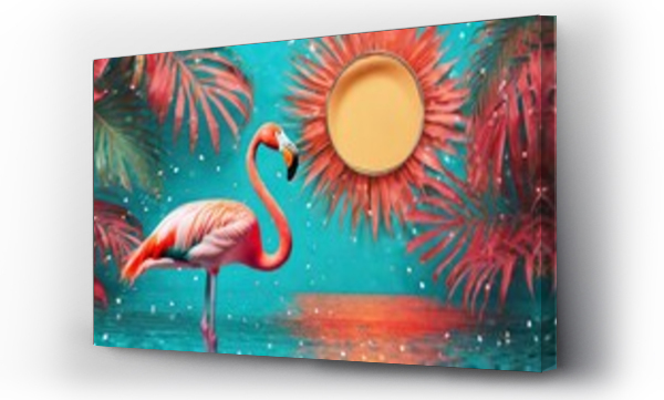 Wizualizacja Obrazu : #704551611 flamingo tropical disco style bright background travel concept