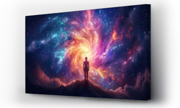 Wizualizacja Obrazu : #704843672 A person silhouetted against a vibrant cosmic backdrop.