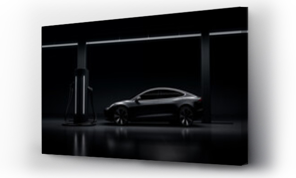 Wizualizacja Obrazu : #705171708 Black electric car with a charging station in the dark.