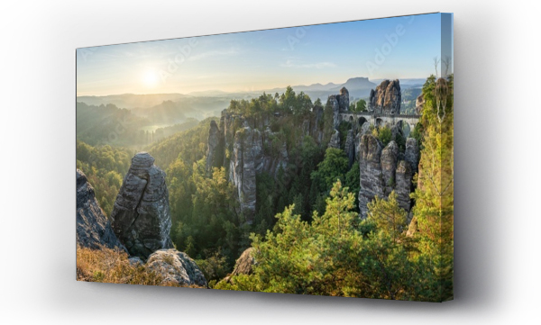 Wizualizacja Obrazu : #705289412 Bastei panorama at sunrise in summer, Saxon Switzerland, Saxony, Germany