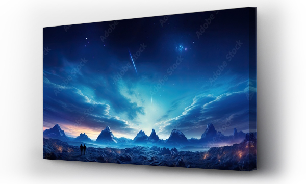 Wizualizacja Obrazu : #706423502 Futuristic fantasy landscape, sci-fi landscape with planet, neon light, cold planet