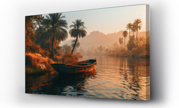 Wizualizacja Obrazu : #706739593 Fish-man boat at river Nile at sunset, beautiful Egyptian river side landscape 