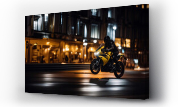 Wizualizacja Obrazu : #706765335 riding a sports yellow motorcycle through the city at night, a motorcyclist in motorcycle gear.