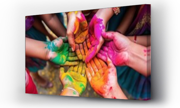 Wizualizacja Obrazu : #707033874 Group of Indian people showing hands in colorful holi color paint. Holi Celebration. Holi Concept. Indian Concept.