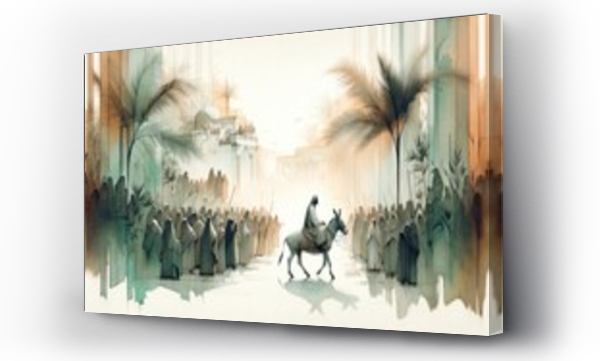 Wizualizacja Obrazu : #707086719 Jesus entering in Jerusalem. Palm Sunday. New Testament. Watercolor Biblical Illustration	