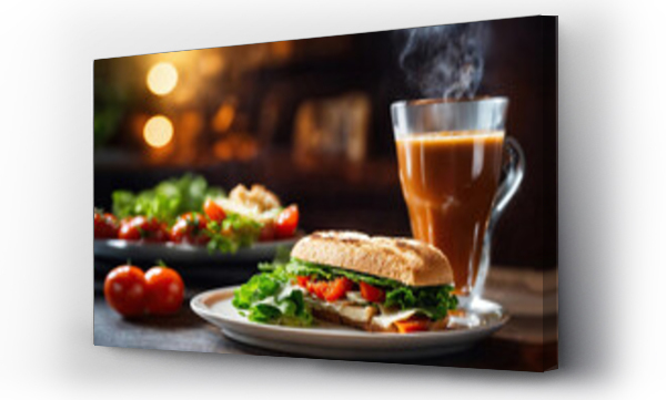 Wizualizacja Obrazu : #707623153 Cup of hot coffee with sandwich