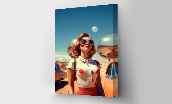 Wizualizacja Obrazu : #707832622 Fashionable portrait of a woman in 60s retro futurism style