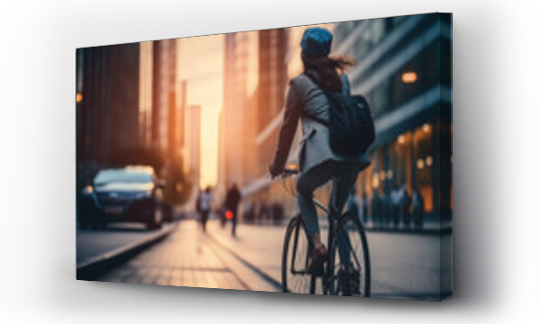 Wizualizacja Obrazu : #708377454 Business woman drives a bicycle in the city.