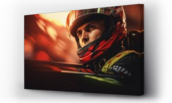 Wizualizacja Obrazu : #708383156 Race car driver portrait on blurred background. Sports concept