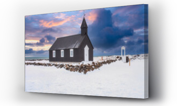 Wizualizacja Obrazu : #708638603 The little black church of Budir, Black Church. South coast of Snaefellsnes peninsula In the West of Winter Iceland