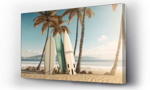 Wizualizacja Obrazu : #708658484 surfboards and palm tree on a beach 