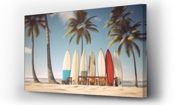 Wizualizacja Obrazu : #708658530 surfboards and palm tree on a beach 