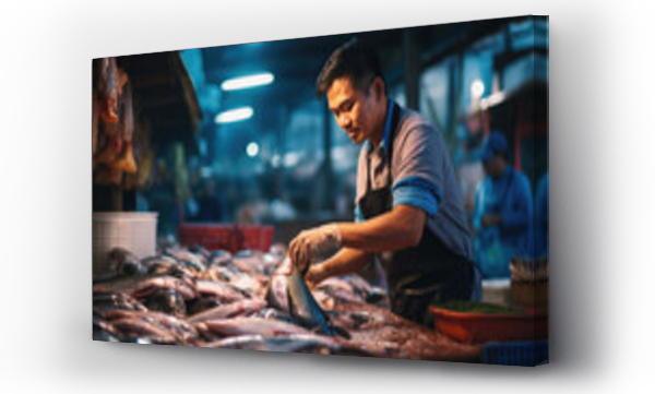 Wizualizacja Obrazu : #708918168 Fishermen sell fish in the market