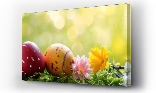 Wizualizacja Obrazu : #709862076 A group of colorful easter eggs sitting on top of a lush green field