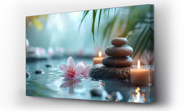 Wizualizacja Obrazu : #710557094 Spa treatments, massages, and calming spa environments supplies zen stones and water spa of deep relaxation and tranquility and with space for text concepts. spa background