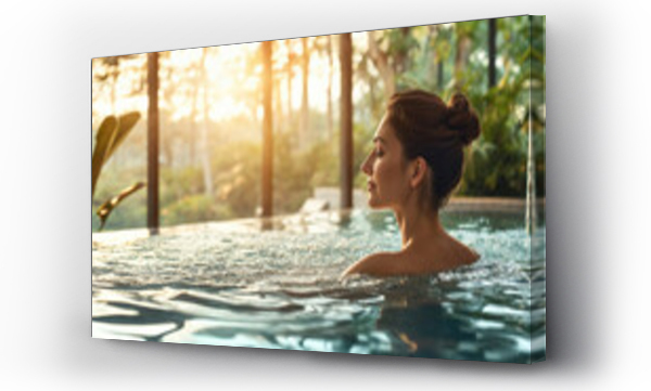 Wizualizacja Obrazu : #710898266 Serene woman enjoying a spa pool at twilight. Generative AI image