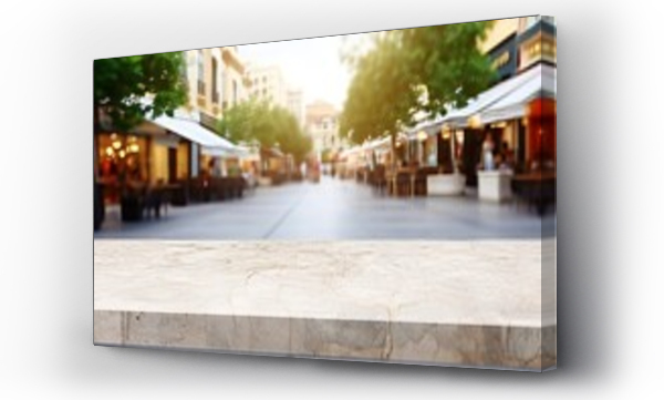 Wizualizacja Obrazu : #710994592 Generative AI image of Stone table top and blurred shopping plaza background