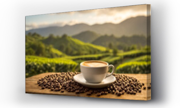 Wizualizacja Obrazu : #711023875 Cup of coffee against the background of a plantation
