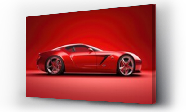 Wizualizacja Obrazu : #711363234 Side view of a modern luxury sports red car isolated on a red gradient background. Transport for your project
