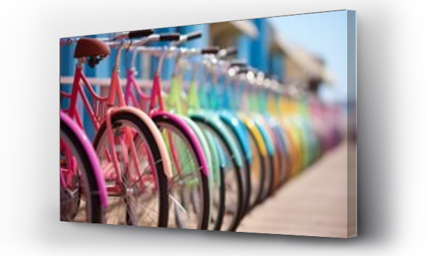 Wizualizacja Obrazu : #713011699 Vibrant array of bicycles lined up at outdoor bike rack   cycling haven