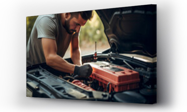 Wizualizacja Obrazu : #713364123 Male mechanic looking at car engine