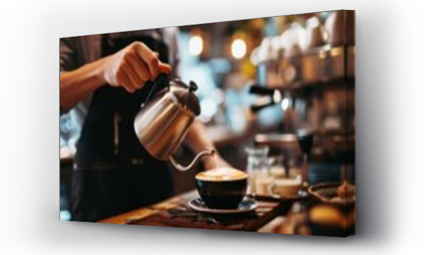 Wizualizacja Obrazu : #714733089 Hot steaming coffee drinks are being made in a coffee shop.
