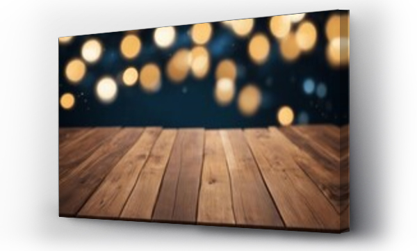 Wizualizacja Obrazu : #714913863 Empty Wood table top with decorative outdoor string lights at night time Empty wood table top with b