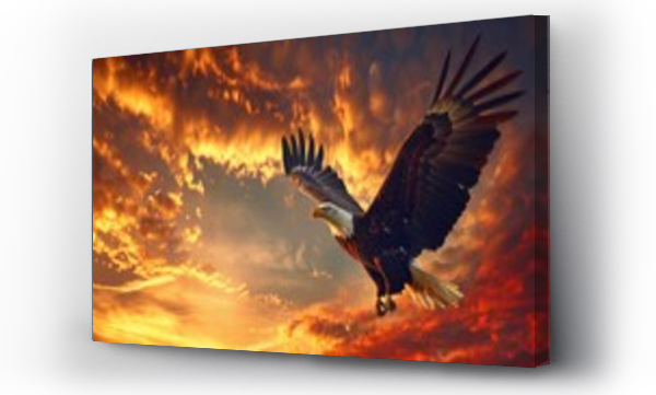 Wizualizacja Obrazu : #715055005 A powerful eagle soars through the cloudy sky, displaying its strength and grace. Perfect for nature enthusiasts or those seeking an image of freedom and determination