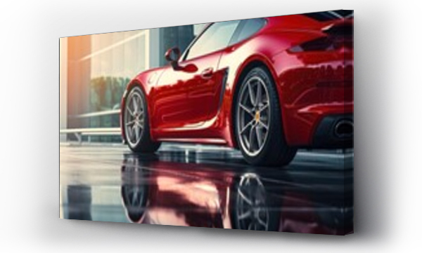 Wizualizacja Obrazu : #715397541 red luxury sports car A generic brandless red car with a reflection on the side. copy space