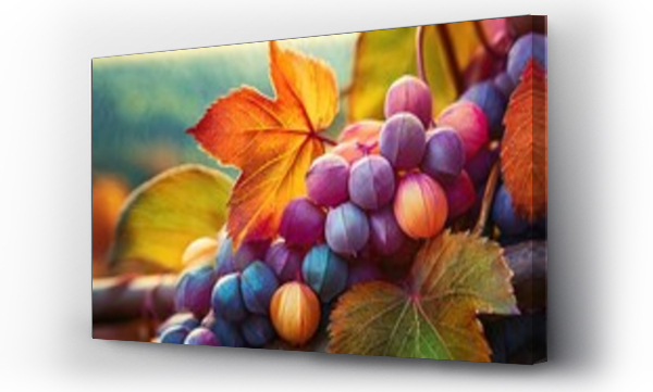 Wizualizacja Obrazu : #715831574 Kolorowe, abstrakcyjne owoce i li?cie winogron. Jesienna grafika