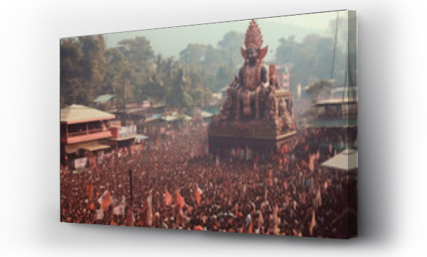 Wizualizacja Obrazu : #715920458 a large statue of an Indian deity in a mass procession of a crowd at a festival