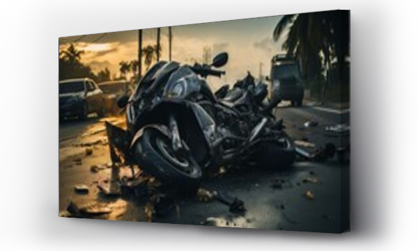 Wizualizacja Obrazu : #716090630 Close up of a motorcycle accident on the road with scattered debris and emergency responders present