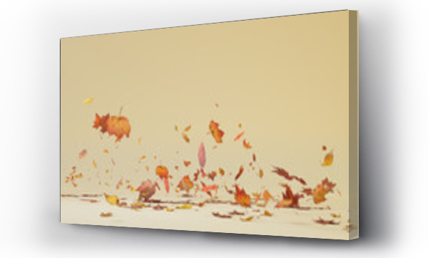 Wizualizacja Obrazu : #717137232 Seasonal Background with Autumn Leaves blowing in the wind. Cream Banner with copy-space.