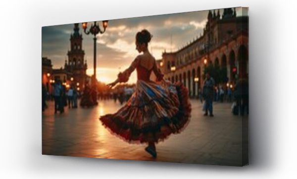 Wizualizacja Obrazu : #717787913 Flamenco dancer performing passionately in city square at sunset, traditional Spanish dance, vibrant colors, Generative AI