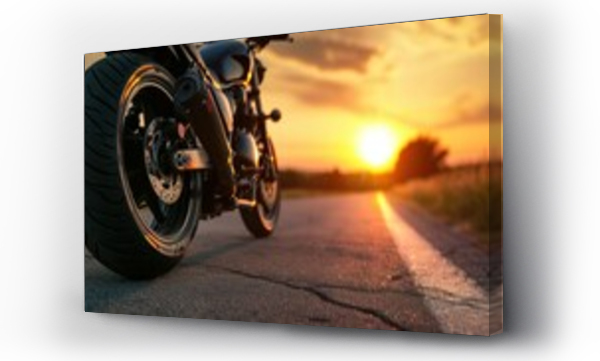 Wizualizacja Obrazu : #717847154 A motorcycle parking on the road right side and sunset, select focusing background
