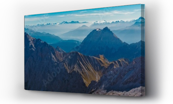 Wizualizacja Obrazu : #718088577 High resolution stitched alpine summer panorama at Mount Zugspitze, Top of Germany, Garmisch-Partenkirchen, Bavaria, Germany