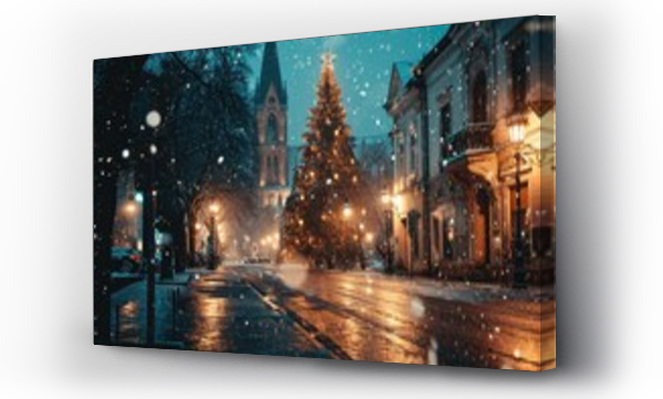 Wizualizacja Obrazu : #718134434 Winter Wonderland: Beautiful Christmas Tree in a European City Square