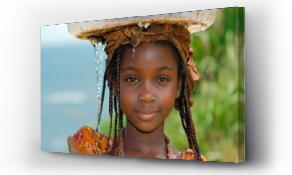 Wizualizacja Obrazu : #718213900 Portrait of a smiling black African girl carrying a water canister on her head