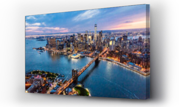 Wizualizacja Obrazu : #718386049 Aerial view of Brooklyn bridge and Manhattan at twilight, New York city, USA