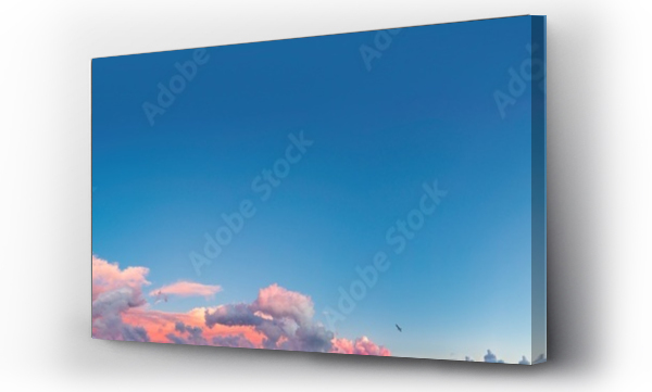 Wizualizacja Obrazu : #718538581 Sunset sky panorama with bright glowing pink Cumulus clouds. HDR 360 seamless spherical panorama. Full zenith or sky dome for 3D visualization, sky replacement for aerial drone panoramas.
