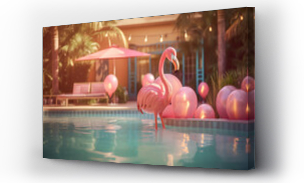 Wizualizacja Obrazu : #718852818 Pink flamingo float in the pool. AI generated image.