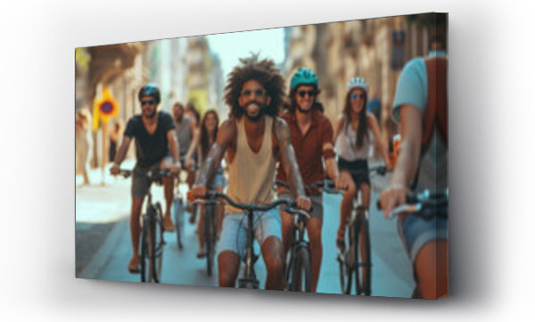 Wizualizacja Obrazu : #718864470 a diverse group of people enjoying a group bike ride in the city, showcasing inclusivity and empowerment