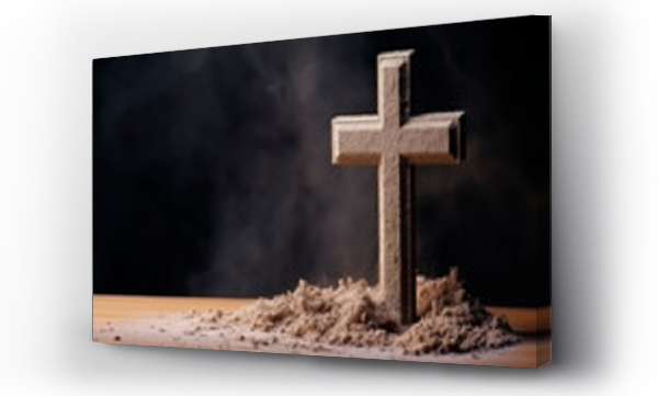 Wizualizacja Obrazu : #720776247 Wooden Christian cross - symbol Ash Wednesday, religion, sacrifice. Christian faith Jesus. holy holiday, sh Wednesday concept.