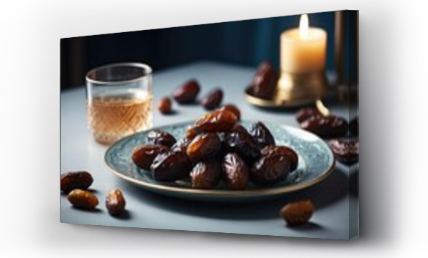 Wizualizacja Obrazu : #721378508 dried dates fruit and nuts with a glass of water