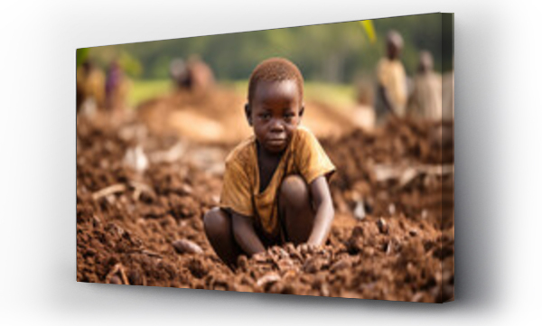 Wizualizacja Obrazu : #722373458 child labour concept. Small african child working on cocoa plantation looking at camera