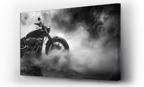 Wizualizacja Obrazu : #722471661 A black motorcycle surrounded by smoke - banner with copyspace