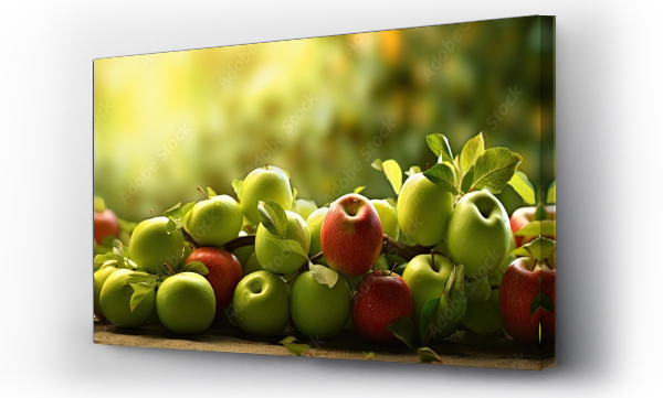 Wizualizacja Obrazu : #722917138 Fresh ripe green apples summer fruit harvest. Creative Banner. Copyspace image
