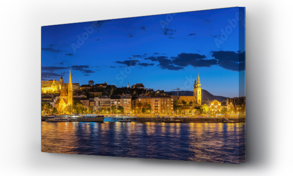 Wizualizacja Obrazu : #723517318 Budapest Hungary, night panorama city skyline at Matthias Church Fishermans Bastion and Danube River