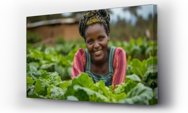 Wizualizacja Obrazu : #724988584 African woman smiling in cabbage field